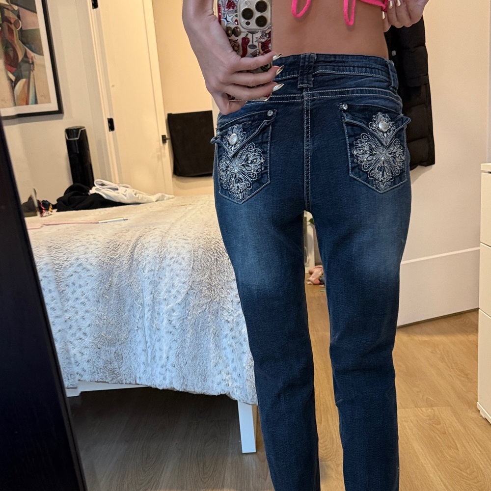 Women's Flare & Wide Leg Jeans - Dark Blue - Picture 2 of 2